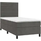 vidaXL Boxspringbett mit Matratze Dunkelgrau 90x190 cm Samt