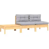 vidaXL 3-tlg. Garten-Lounge-Set mit Kissen Grau Kiefer Massivholz