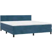 vidaXL Boxspringbett mit Matratze & LED Dunkelblau 180x200 cm Samt