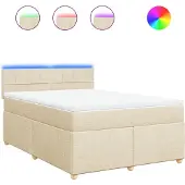 vidaXL Boxspringbett mit Matratze Creme 160x200 cm Stoff