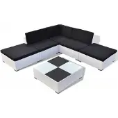 vidaXL 6-tlg. Garten-Lounge-Set mit Auflagen Poly Rattan Weiß