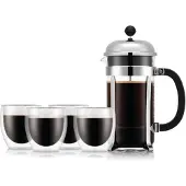 Bodum CHAMBORD 1L French Press Kaffeebereiter &amp; 4 PAVINA Gläser 250ml