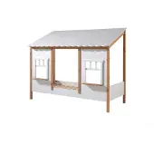 Vipack Landhausbett mit Dach, Liegefläche 90 x 200 cm, inkl. Lattenrost, Ausf. teilmassiv Kiefer, Farbe Oak/Weiß