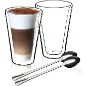 Kadax Thermoglas für Latte-Kaffee, Löffel, 2 Stk