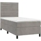 vidaXL Boxspringbett mit Matratze & LED Hellgrau 90x200 cm Samt