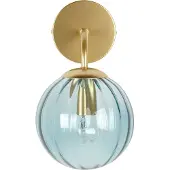 Beliani Wandleuchte Gold Metall mit Blauem Glasschirm Kugelförmig 1-Flammig Retro Design Klassisch Wandbeleuchtung Wohnzimmer Schlafzimmer Flur Diele