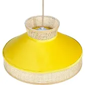 Beliani Hängelampe Gelb und Naturfarben Rattan mit Samt 1-Flammig Kegelform Modern Boho Wohnzimmer Esszimmer Beleuchtung Ausstattung Pendelleuchte