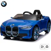 Vrooomy BMW i4 Kinder Elektroauto 12V (1–6 Jahre) – Offiziell Lizenziert, mit Fernbedienung, EVA-Reifen, 2 Motoren & 3-Punkt-Gurt – Kinder Elektrofahrzeug Blau