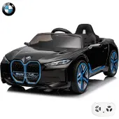 Vrooomy BMW i4 Kinder Elektroauto 12V (1–6 Jahre) – Offiziell Lizenziert, mit Fernbedienung, EVA-Reifen, 2 Motoren & 3-Punkt-Gurt – Kinder Elektrofahrzeug Schwarz