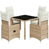 vidaXL 5-tlg. Garten-Bistro-Set mit Kissen Beige Poly Rattan
