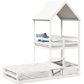 vidaXL Etagenbett mit Dach Weiß 90x200 cm Massivholz Kiefer