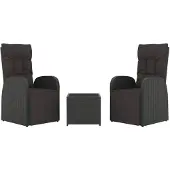 vidaXL 3-tlg. Garten-Lounge-Set Schwarz Poly Rattan & Stahl