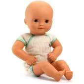 Djeco Baby Green Puppe, Grün, 32 cm, leicht, recycelte Füllung, Schlafaugen, drehbarer Kopf