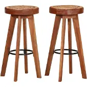 vidaXL Barhocker 2 Stk. Echtleder und Massivholz Akazie