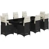 vidaXL 9-tlg. Garten-Bistro-Set mit Kissen Schwarz Poly Rattan