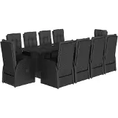vidaXL 11-tlg. Garten-Essgruppe mit Kissen Schwarz Poly Rattan