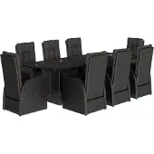 vidaXL 9-tlg. Garten-Essgruppe mit Kissen Schwarz Poly Rattan