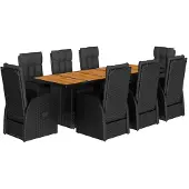 vidaXL 9-tlg. Garten-Essgruppe mit Kissen Schwarz Poly Rattan