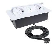 TecLines TES009W 2-fach Einbausteckdose mit 2x USB-A, 3m Kabel, weiss