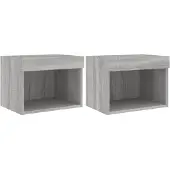 vidaXL Wand-Nachttische mit LED-Leuchten 2 Stk. Grau Sonoma