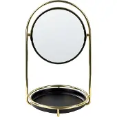 Beliani Kosmetikspiegel in Gold u. Schwarz aus Eisen ø 15 cm Doppelseitig mit Vergrößerungsspiegel Tischspiegel Schminkspiegel für Konsolentisch