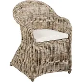 Beliani Gartensessel 2er Set Natürlich Rattan mit hoher Rückenlehne Auflage Hellbeige Baumwolle Terrasse Balkon Außen Wohnzimmer Gartenzubehör Retro