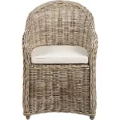 Beliani Gartensessel Natürlich Rattan mit hoher Rückenlehne Auflage Hellbeige Baumwolle Terrasse Balkon Außen Wohnzimmer Gartenzubehör im Retro Stil