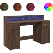 vidaXL LED-Schreibtisch Braun Eiche-Optik 140x55x91 Holzwerkstoff