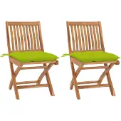vidaXL Gartenstühle 2 Stk. mit Hellgrünen Kissen Massivholz Teak