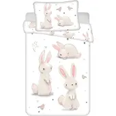 Jerry Fabrics Baumwollbettwäsche für das Kinderbett, Hasenmotiv, weiß. Maße: 40 x 60 cm | 100 x 135 cm