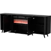 Cama Volare Kommode 200 x 39 x 75 cm schwarz + Kamin, Schwarz, Partikelbord, Modern, Rechteckig, Partikelbord, Laminat