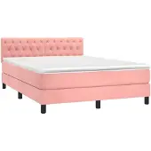 vidaXL Boxspringbett mit Matratze Rosa 140x190 cm Samt