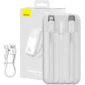 Baseus Powerbank mit Display 10000Mah 22.5W Weiß + Usb-A - Usb-C Kabel