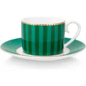Pip studio Espressotasse mit Untertasse Love Birds Stripes Emerald Grün (2-teilig)