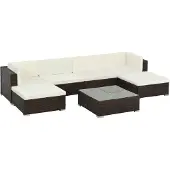 vidaXL 7-tlg. Garten-Lounge-Set mit Auflagen Poly Rattan Braun