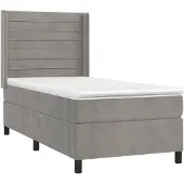 vidaXL Boxspringbett mit Matratze & LED Hellgrau 90x200 cm Samt