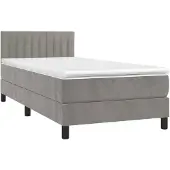 vidaXL Boxspringbett mit Matratze & LED Hellgrau 90x190 cm Samt