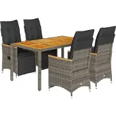 vidaXL 5-tlg. Garten-Bistro-Set mit Kissen Grau Poly Rattan