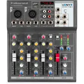 VONYX VMM-F401 4-Kanal Music Mixer USB-Player AUX-IN +48V Phantomspeisung