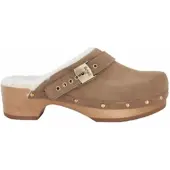 Scholl Clog Pescura Robin Suede Fur Damen Taupe-Schuhgröße 40