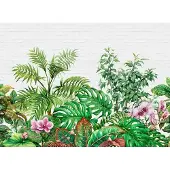 Living Walls Fototapete "Designwalls Tropical Wall 1", bunt (grün, weiß, rosa), B:3,5m L:2,55m, Vlies, Tapeten, Fototapete, Vlies, Wand, Schräge, Decke