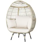 Costway Gartenliege Korbsessel in Eiform mit 4 Kissen, Loungesessel PE Rattan Metallrahmen bis 205 kg belastbar, Rattanstuhl für Terrasse, Garten, Wohnzimmer