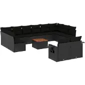 vidaXL 13-tlg. Garten-Sofagarnitur mit Kissen Schwarz Poly Rattan