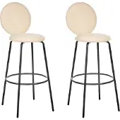Beliani Barstuhl 2er Set Hellbeige Bouclé-Bezug und Metall mit Lehne Fußstützen Modernes Design Sitzmöbel Wohnzommer Küche Bar Wohnküche Ausstattung