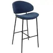 Beliani Barstuhl 2er Set Marineblau Stoffbezug und Metall mit Lehne Fußstützen Modernes Design Sitzmöbel Wohnzommer Küche Bar Wohnküche Ausstattung
