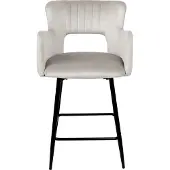 Beliani Barstuhl Hellgrau Samtbezug Gesteppt mit Rückenlehne Armlehnen Fußstütze Modern Glamourös Wohnzimmer Esszimmer Küche Thekenstuhl Barhocker