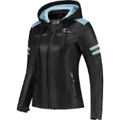 Rusty Stitches Joyce Hooded V2 Damen Motorrad Lederjacke, schwarz/blau, 38