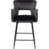 Beliani Barstuhl Schwarz Samtbezug Gesteppt mit Rückenlehne Armlehnen Fußstütze Modern Glamourös Wohnzimmer Esszimmer Küche Thekenstuhl Barhocker