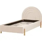 Beliani Bett Beige Samt Gepolstert Lattenrost 90 x 200 cm Hohes Rundes Kopfteil Retro Schlafzimmer Möbel Ausstattung