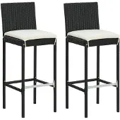 vidaXL Garten-Barhocker mit Kissen 2 Stk. Schwarz Poly Rattan